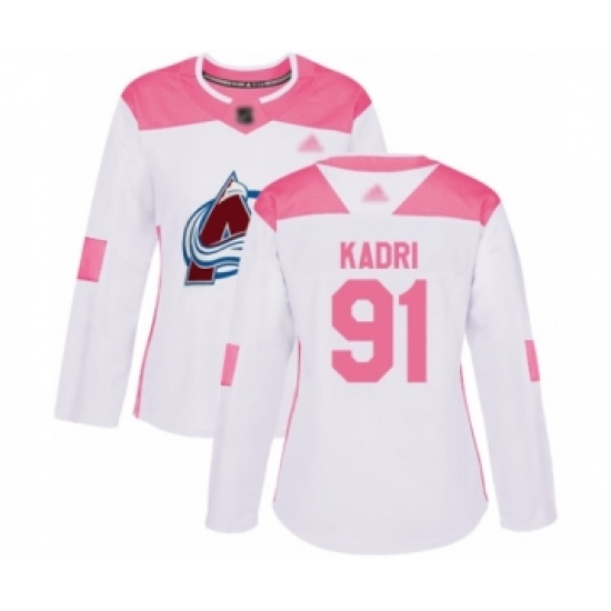 Women's Colorado Avalanche #91 Nazem Kadri Authentic White Pink Fashion Hockey Jersey - Ujersey