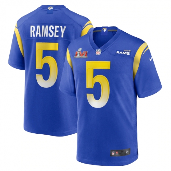 Men's Los Angeles Rams #5 Jalen Ramsey Blue Nike Royal Super Bowl LVI Patch Jersey - Ujersey