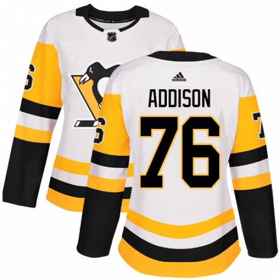 Women's Adidas Pittsburgh Penguins #76 Calen Addison Authentic White Away NHL Jersey - Ujersey