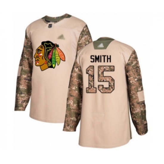 Youth Chicago Blackhawks #15 Zack Smith Authentic Camo Veterans Day Practice Hockey Jersey - Ujersey
