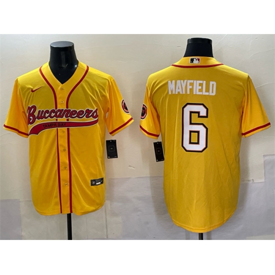 Men's Tampa Bay Buccaneers #6 Baker Mayfield Gold Cool Base Stitched Baseball Jersey