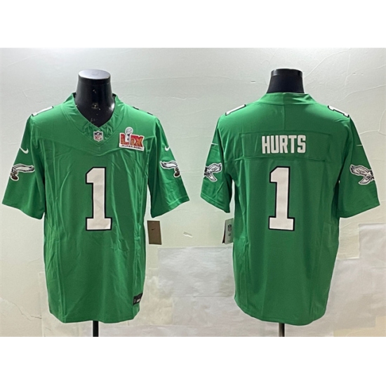 Men's Philadelphia Eagles #1 Jalen Hurts Green 2025 Super Bowl LIX F.U.S.E. Throwback Vapor Untouchable Limited Stitched Football Jersey - Ujersey