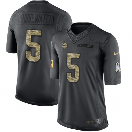Men's Nike Minnesota Vikings #5 Teddy Bridgewater Limited Black 2016 Salute to Service NFL Jersey - Ujersey