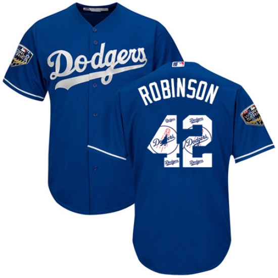 Men's Majestic Los Angeles Dodgers #42 Jackie Robinson Authentic Royal Blue Team Logo Fashion Cool Base 2018 World Series MLB Jersey - Ujersey