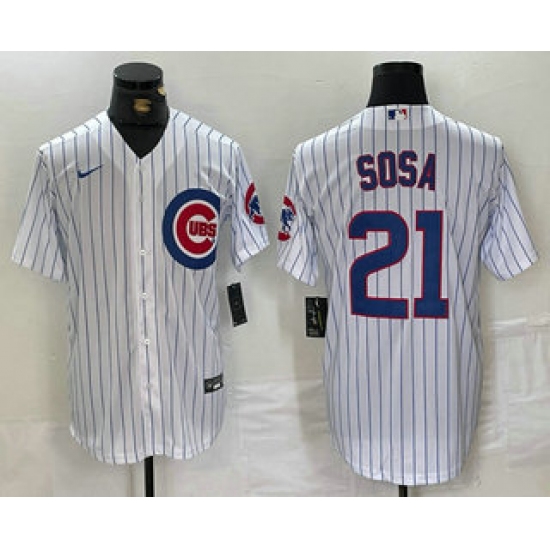 Men's Chicago Cubs #21 Sammy Sosa White With Cool Base Stitched Baseball Jersey - Ujersey