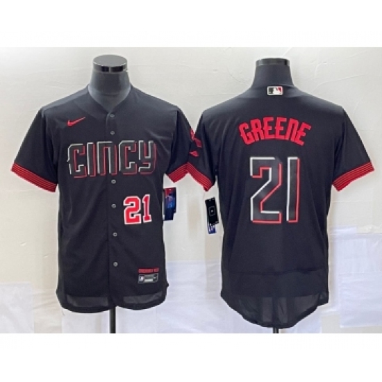 Men's Cincinnati Reds #21 Hunter Greene Number Black 2023 City Connect Flex Base Stitched Jersey - Ujersey