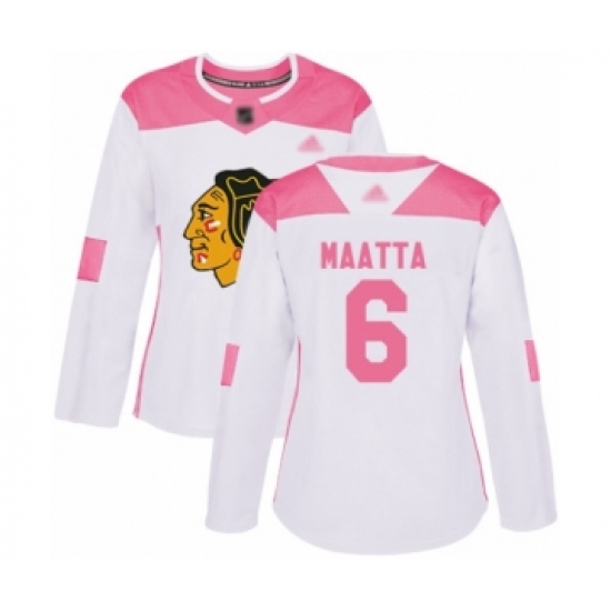 Women's Chicago Blackhawks #6 Olli Maatta Authentic White Pink Fashion Hockey Jersey - Ujersey
