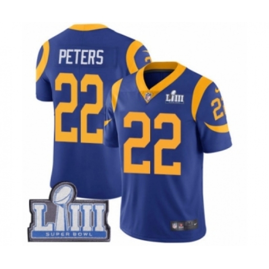 Youth Nike Los Angeles Rams #22 Marcus Peters Royal Blue Alternate Vapor Untouchable Limited Player Super Bowl LIII Bound NFL Jersey - Ujersey