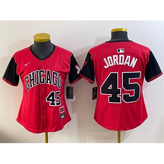 Women's Chicago White Sox #45 Michael Jordan Red Black 2025 City Connect Limited Stitched Baseball Jersey(Run Small)