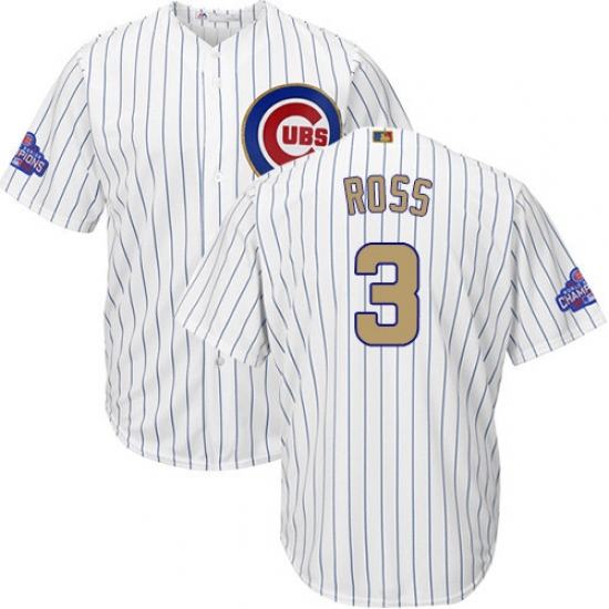 Youth Majestic Chicago Cubs #3 David Ross Authentic White 2017 Gold Program Cool Base MLB Jersey - Ujersey