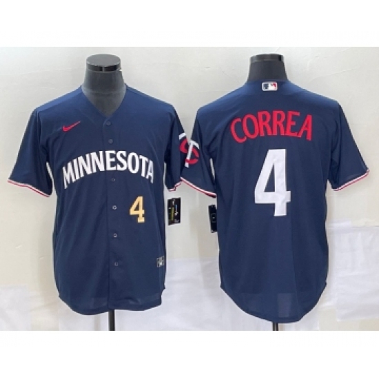 Men's Minnesota Twins #4 Carlos Correa Number 2023 Navy Blue Cool Base Stitched Jersey - Ujersey