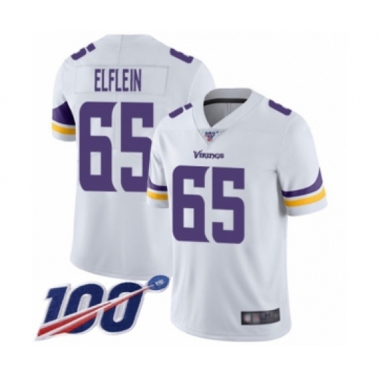 Men's Minnesota Vikings #65 Pat Elflein White Vapor Untouchable Limited Player 100th Season Football Jersey - Ujersey