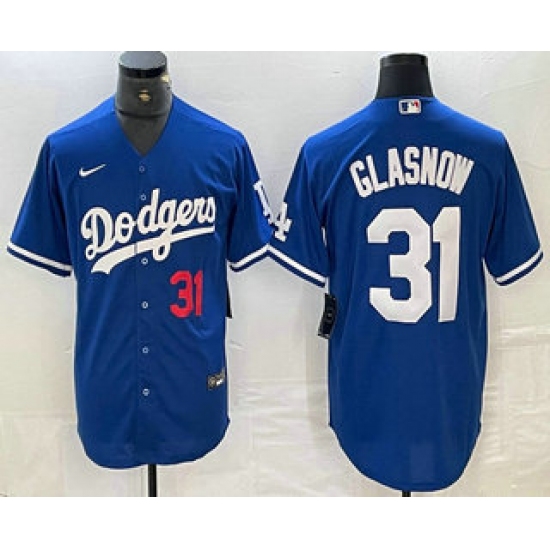 Men's Los Angeles Dodgers #31 Tyler Glasnow Number Blue Stitched Cool Base Nike Jersey - Ujersey