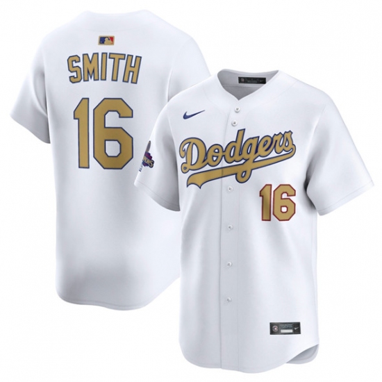 Men's Los Angeles Dodgers #16 Will Smith White 2025 Gold Collection Limited Stitched Baseball Jersey - Ujersey
