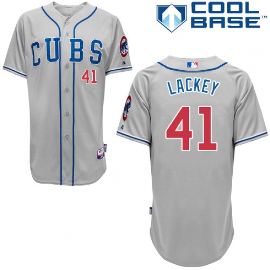 Men's Majestic Chicago Cubs #41 John Lackey Authentic Grey Alternate Road Cool Base MLB Jersey - Ujersey