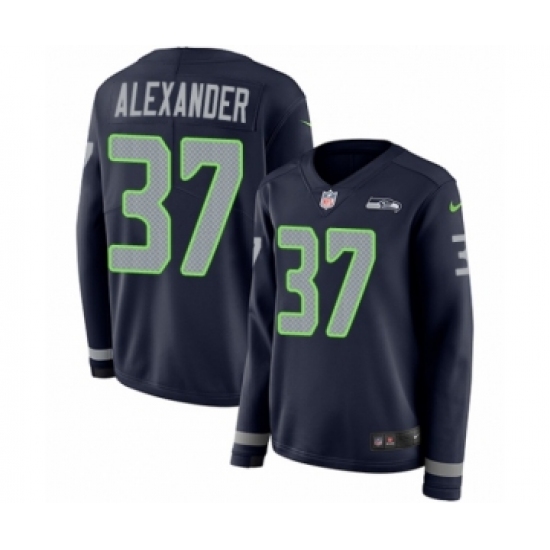 Women's Nike Seattle Seahawks #37 Shaun Alexander Limited Navy Blue Therma Long Sleeve NFL Jersey - Ujersey