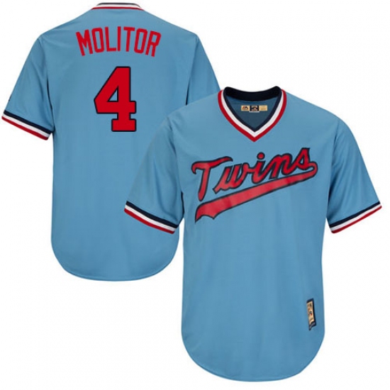 Men's Majestic Minnesota Twins #4 Paul Molitor Replica Light Blue Cooperstown MLB Jersey - Ujersey