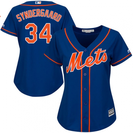 Women's Majestic New York Mets #34 Noah Syndergaard Authentic Royal Blue Alternate Home Cool Base MLB Jersey - Ujersey