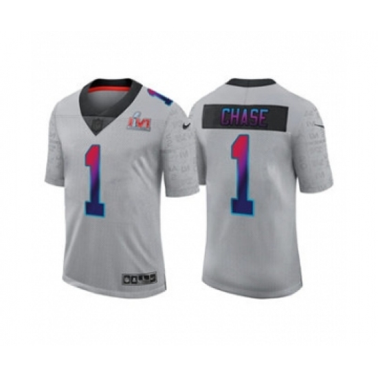 Men's Cincinnati Bengals #1 Ja'Marr Chase 2022 Gray Super Bowl LVI Limited Stitched Jersey - Ujersey
