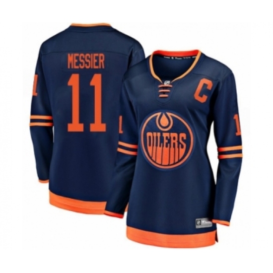 Women's Edmonton Oilers #11 Mark Messier Authentic Navy Blue Alternate Fanatics Branded Breakaway Hockey Jersey - Ujersey