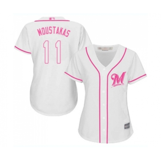 Women's Milwaukee Brewers #11 Mike Moustakas Replica White Fashion Cool Base Baseball Jersey - Ujersey