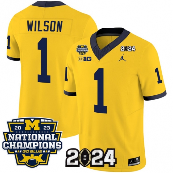 Men's Michigan Wolverines #1 Roman Wilson Yellow 2024 F.U.S.E. With 2023 National Champions Stitched Jersey - Ujersey