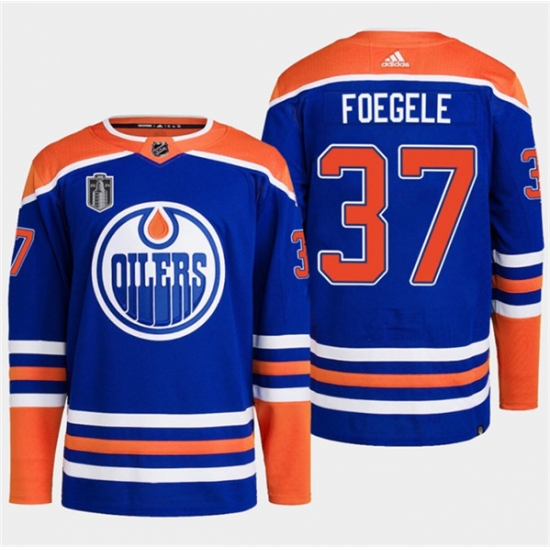 Men's Edmonton Oilers #37 Warren Foegele Royal 2024 Stanley Cup Final Stitched Jersey - Ujersey