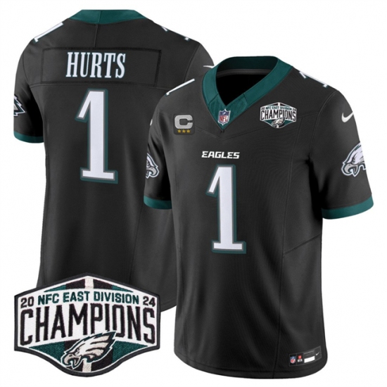 Men's Philadelphia Eagles #1 Jalen Hurts Black 2024 New NFC East Champions With 3-Star C F.U.S.E. Vapor Untouchable Limited Stitched Football Jersey - Ujersey