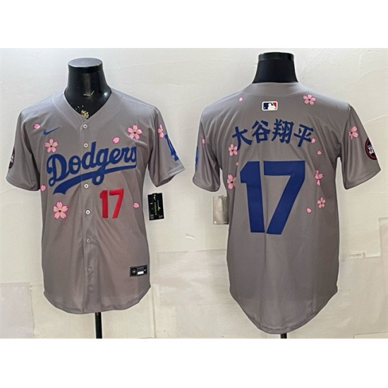 Men's Los Angeles Dodgers #17 大谷翔平 Grey 2025 Tokyo Series Limited Stitched Baseball Jersey - Ujersey