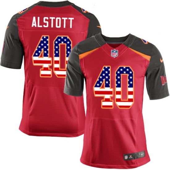 Men's Nike Tampa Bay Buccaneers #40 Mike Alstott Elite Red Home USA Flag Fashion NFL Jersey - ujerseystore
