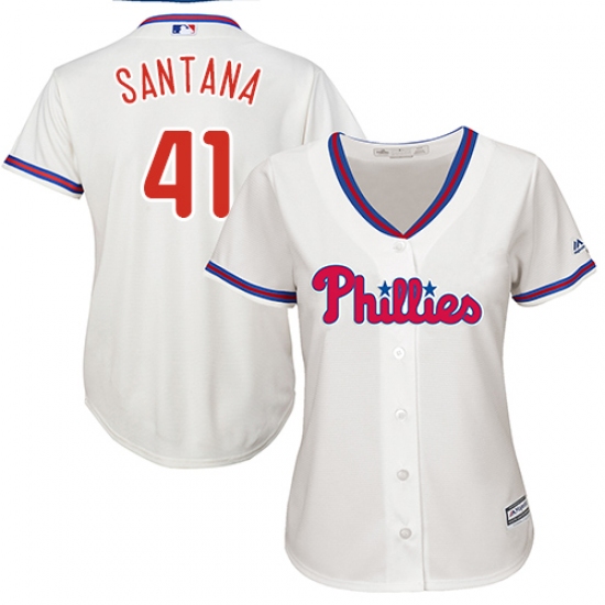 Women's Majestic Philadelphia Phillies #41 Carlos Santana Authentic Cream Alternate Cool Base MLB Jersey - Ujersey