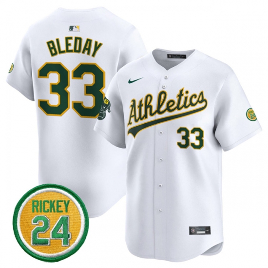 Men's Oakland Athletics #33 JJ Bleday White 2024 Home Limited With Rickey Henderson Stitched Jersey