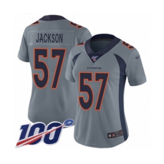 Women's Denver Broncos #57 Tom Jackson Limited Silver Inverted Legend 100th Season Football Jersey - Ujersey