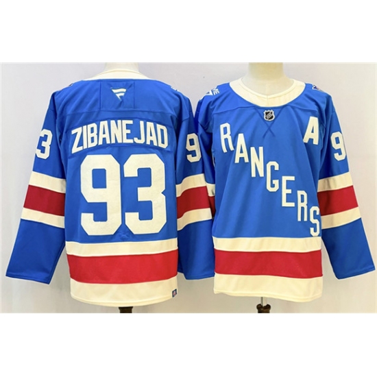 Men's New York Rangers #93 Mika Zibanejad Blue With A Stitched Hockey Jersey - Ujersey