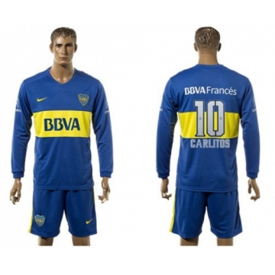 Boca Juniors #10 Carlitos Home Long Sleeves Soccer Club Jersey