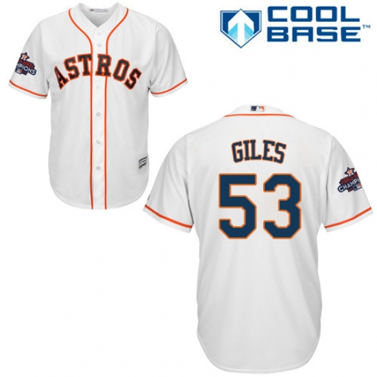 Youth Majestic Houston Astros #53 Ken Giles Authentic White Home 2017 World Series Champions Cool Base MLB Jersey - Ujersey