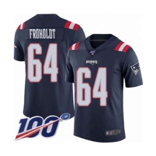 Youth New England Patriots #64 Hjalte Froholdt Limited Navy Blue Rush Vapor Untouchable 100th Season Football Jersey - Ujersey