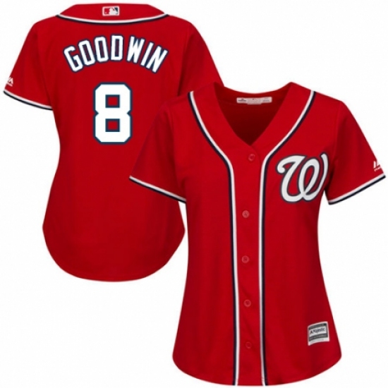 Women's Majestic Washington Nationals #8 Brian Goodwin Authentic Red Alternate 1 Cool Base MLB Jersey - Ujersey