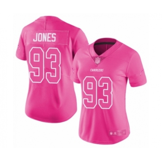 Women's Los Angeles Chargers #93 Justin Jones Limited Pink Rush Fashion Football Jersey - Ujersey