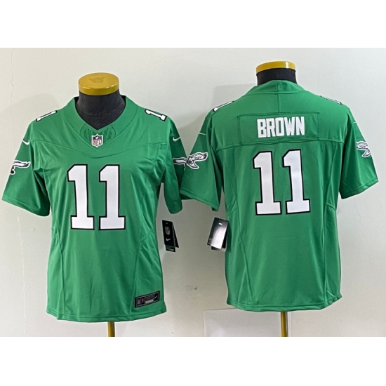 Women's Nike Philadelphia Eagles #11 A.J. Brown Green 2023 F.U.S.E. Vapor Limited Throwback Stitched Football Jersey - Ujersey