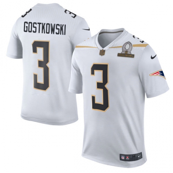 Men's Nike New England Patriots #3 Stephen Gostkowski Elite White Team Rice 2016 Pro Bowl NFL Jersey - Ujersey