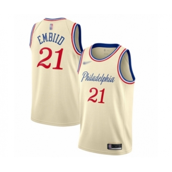 Youth Philadelphia 76ers #21 Joel Embiid Swingman Cream Basketball Jersey - 2019 20 City Edition - Ujersey