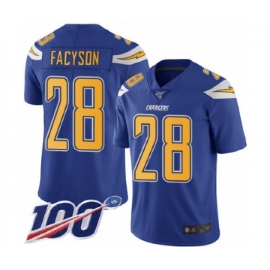 Youth Los Angeles Chargers #28 Brandon Facyson Limited Electric Blue Rush Vapor Untouchable 100th Season Football Jersey - Ujersey