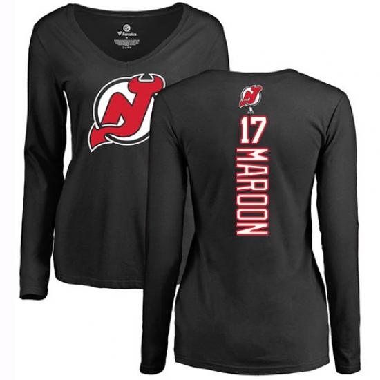 NHL Women's Adidas New Jersey Devils #17 Patrick Maroon Black Backer Long Sleeve T-Shirt - Ujersey