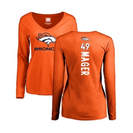 Football Women's Denver Broncos #49 Craig Mager Orange Backer Long Sleeve T-Shirt - Ujersey
