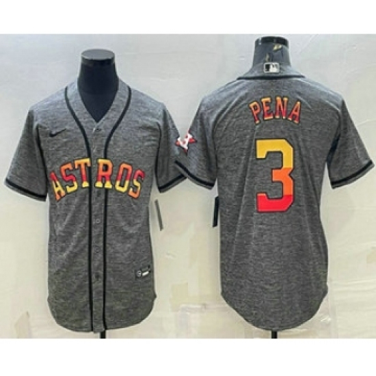 Men's Houston Astros #3 Jeremy Pena Grey Gridiron With Patch Cool Base Stitched Baseball Jersey - Ujersey