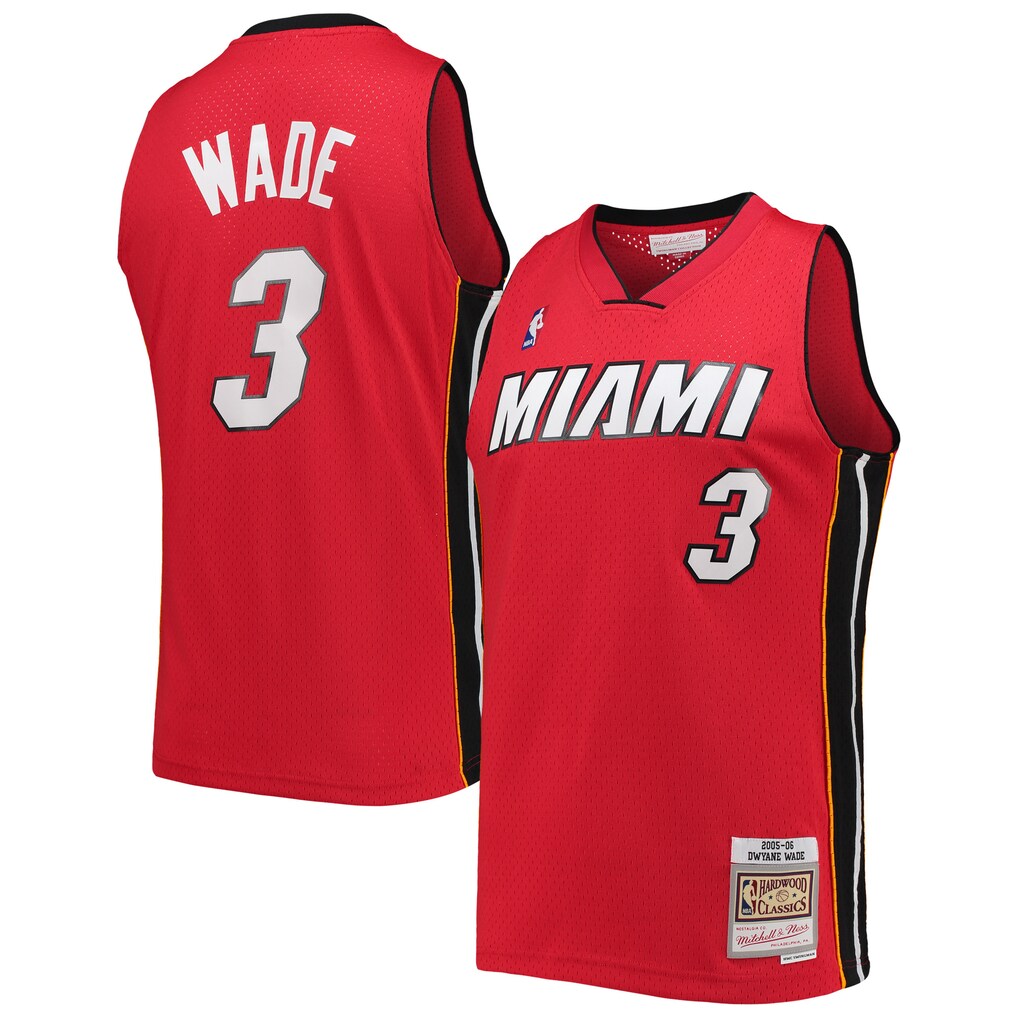 Men's Miami Heat Dwyane Wade Mitchell & Ness Red Hardwood Classics Swingman Jersey - SUjersey01