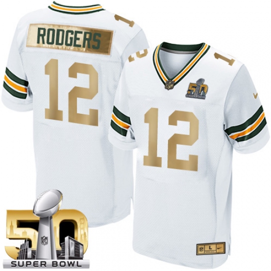 Men's Nike Green Bay Packers #12 Aaron Rodgers Elite White Super Bowl 50 Collection NFL Jersey - Ujersey