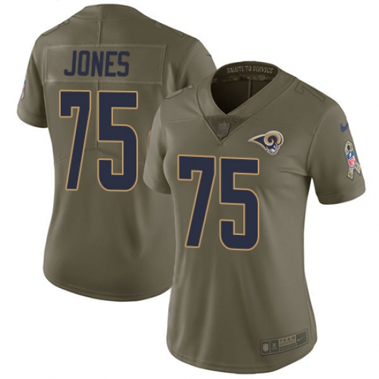Women's Nike Los Angeles Rams #75 Deacon Jones Limited Olive 2017 Salute to Service NFL Jersey - Ujersey