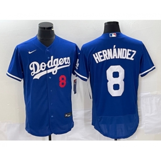 Men's Nike Los Angeles Dodgers #8 Kike Hernandez Number Blue Stitched Flex Base Jersey - Ujersey